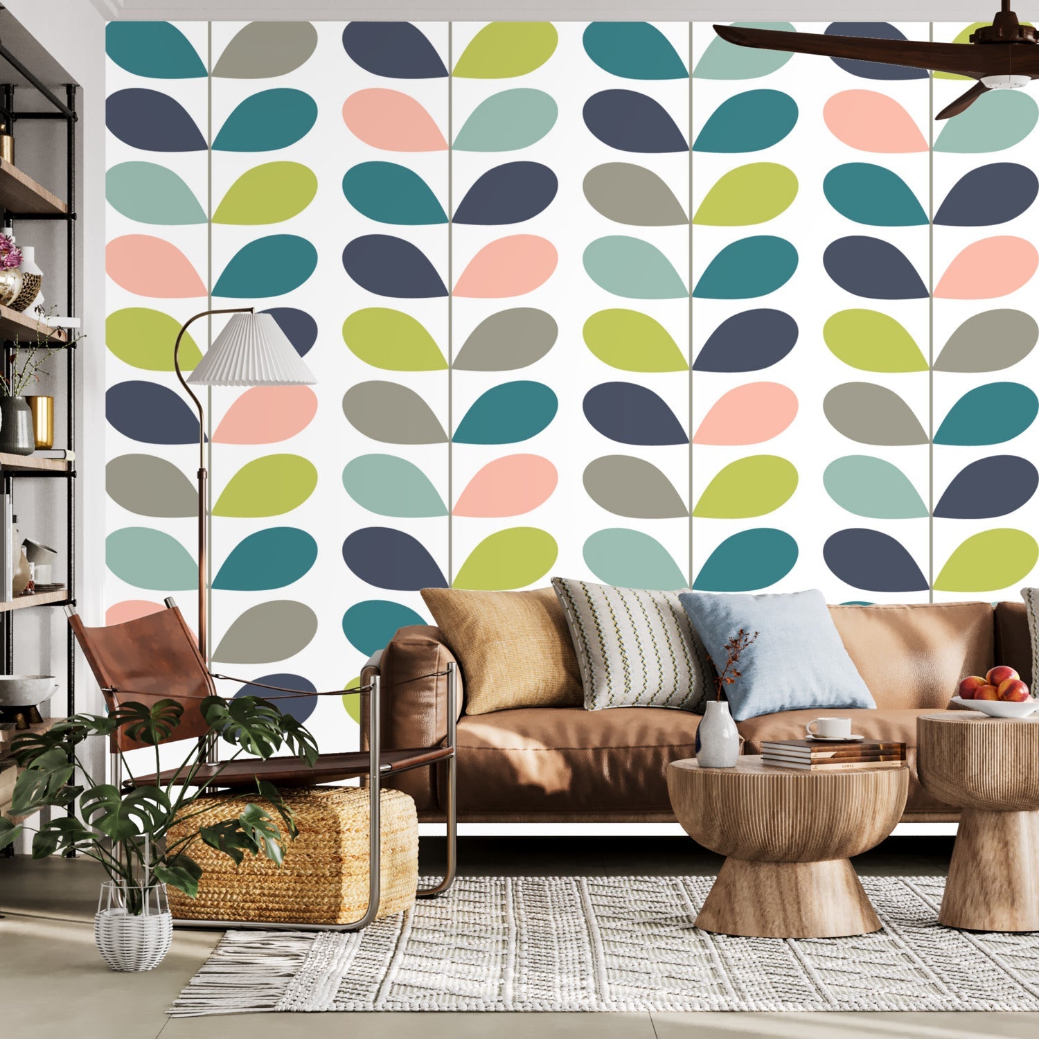 Kate McEnroe New York Scandinavian Leaf Motif Peel and Stick Wall Murals, Mid Century Modern Wallpaper, Retro Wall CoveringWall Mural121031