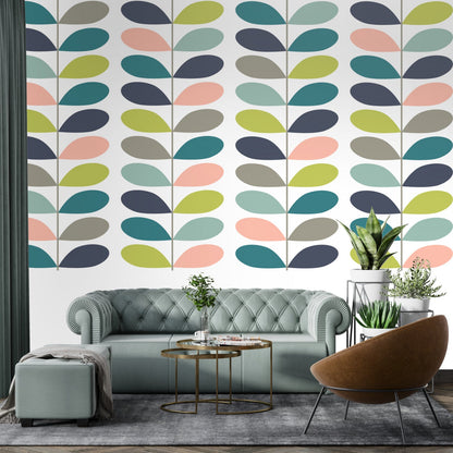 Kate McEnroe New York Scandinavian Leaf Motif Peel and Stick Wall Murals, Mid Century Modern Wallpaper, Retro Wall CoveringWall Mural121032