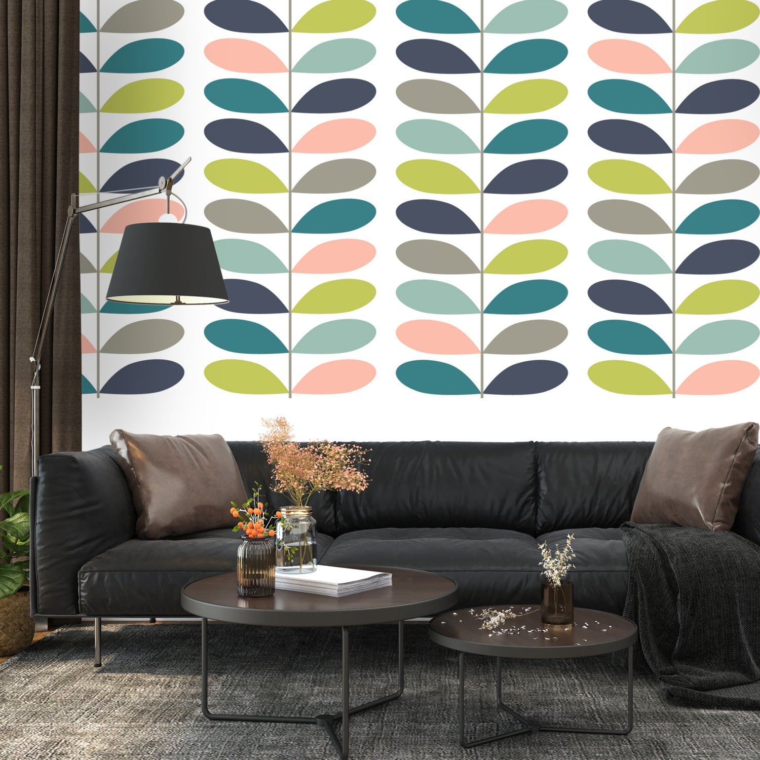 Kate McEnroe New York Scandinavian Leaf Motif Peel and Stick Wall Murals, Mid Century Modern Wallpaper, Retro Wall CoveringWall Mural121033