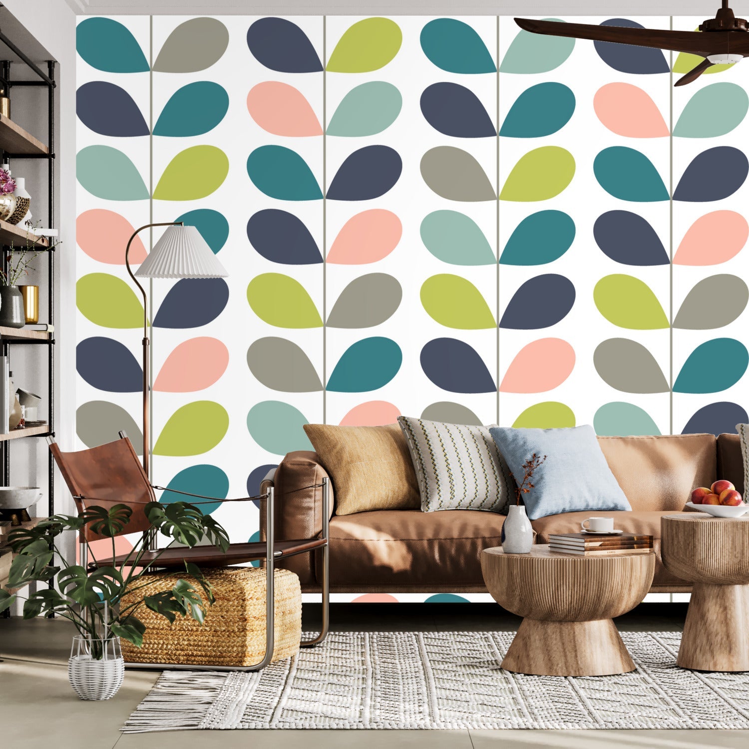 Kate McEnroe New York Scandinavian Leaf Motif Peel and Stick Wall Murals, Mid Century Modern Wallpaper, Retro Wall CoveringWall Mural121034