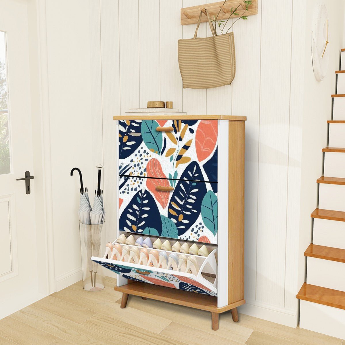 Scandinavian Leaf Shoe Cabinet, Retro Botanical Entry Storage – Kate ...