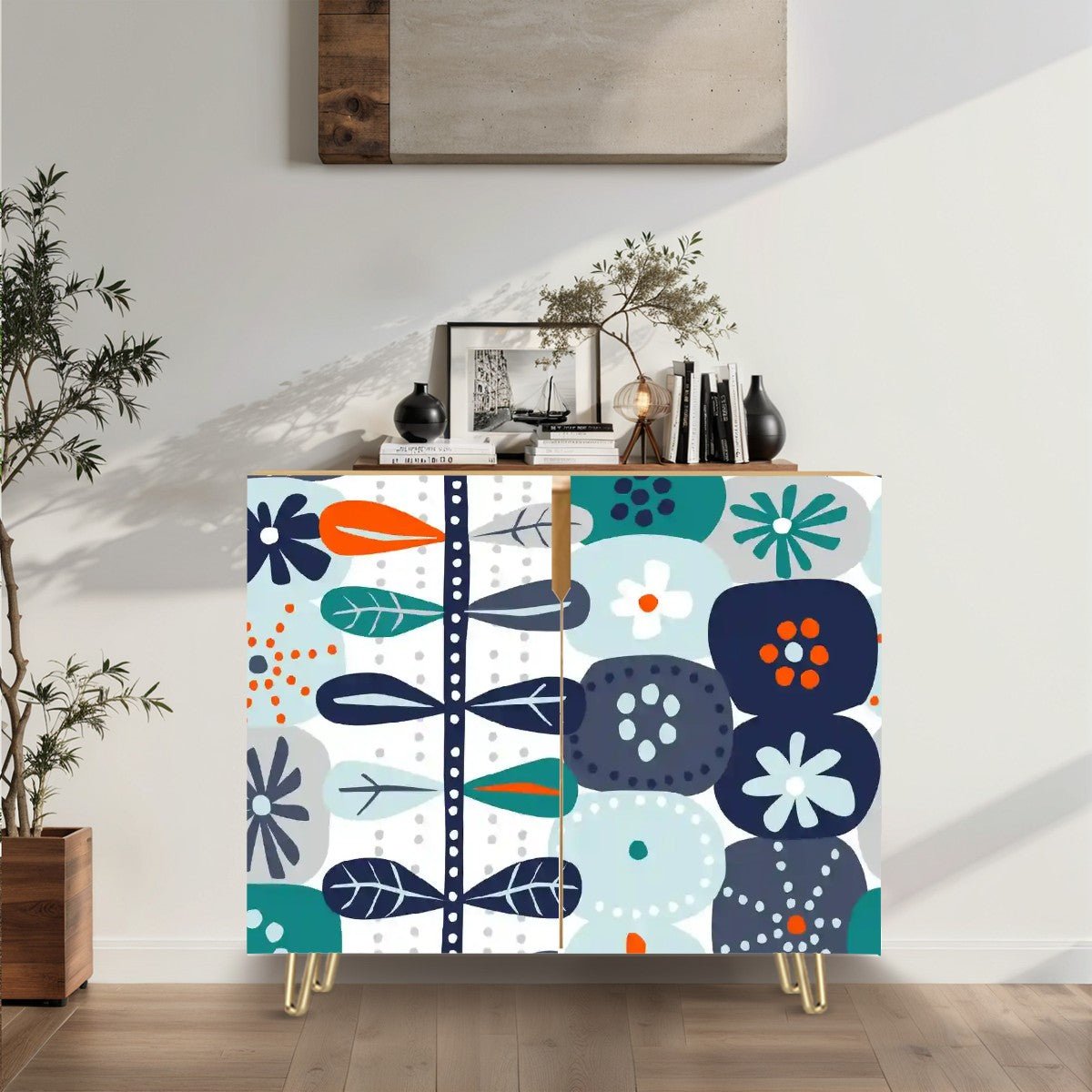 Kate McEnroe New York Scandinavian Mid Century Modern Credenza, Hygge Floral Danish Modern Storage CabinetStorage CabinetsKqQAV2fG2L