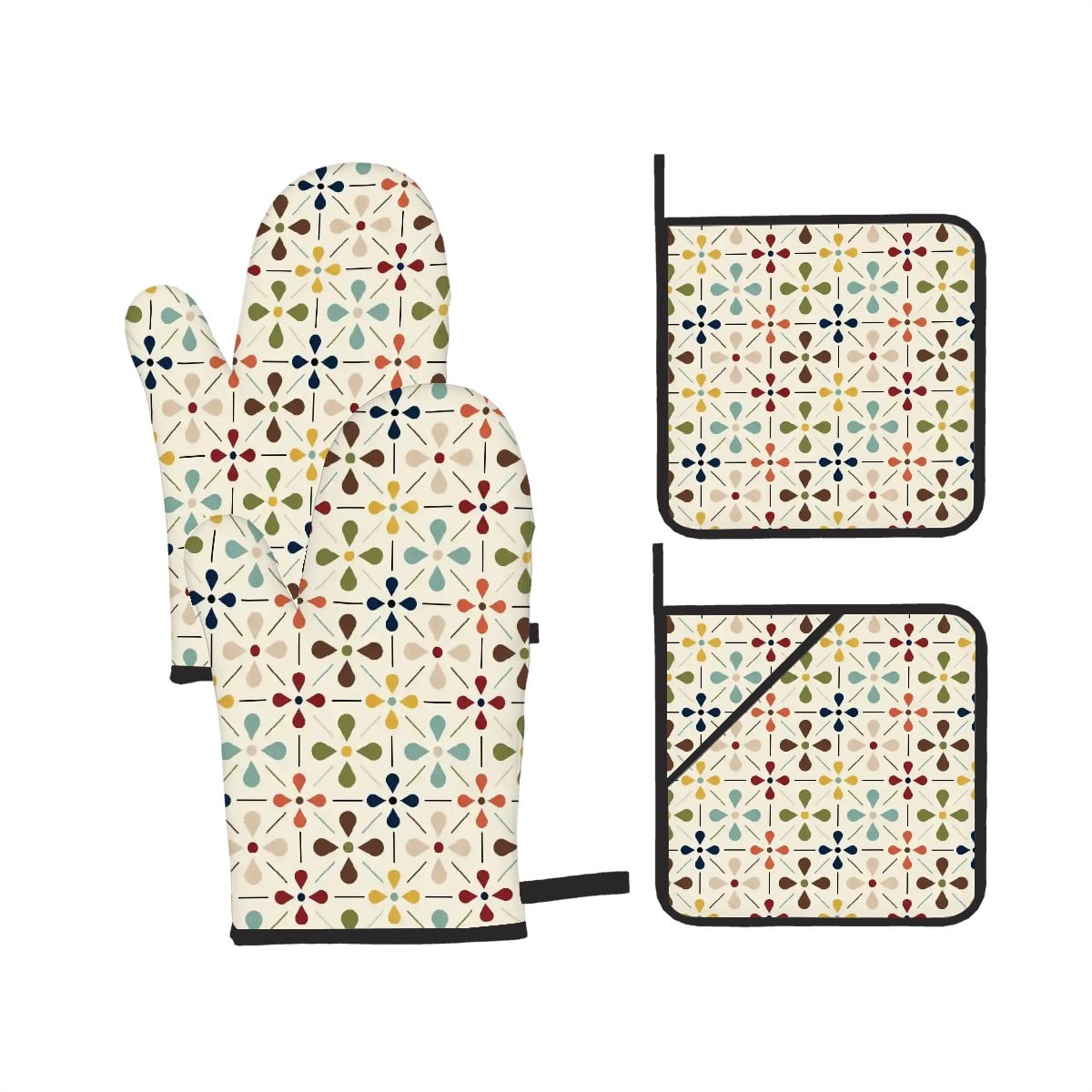 Kate McEnroe New York Scandinavian Mid Century Modern Floral Oven Mitts And Pot Holders SetOven Mitts &amp; Pot Holder SetSieGXS3dnU