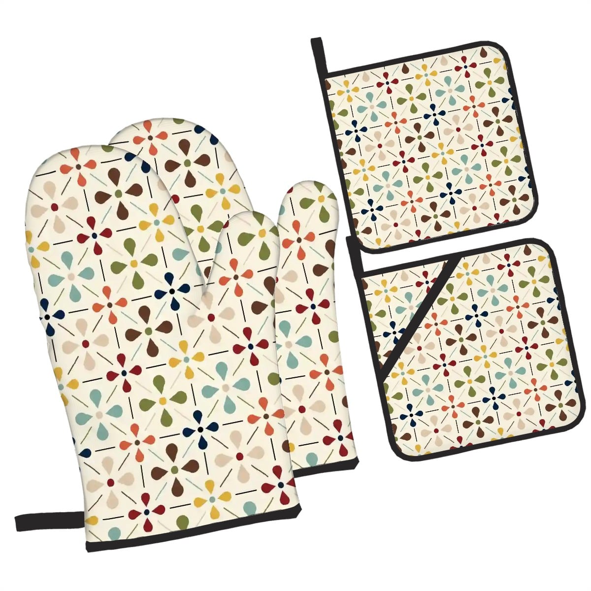 Kate McEnroe New York Scandinavian Mid Century Modern Floral Oven Mitts And Pot Holders SetOven Mitts &amp; Pot Holder SetSieGXS3dnU