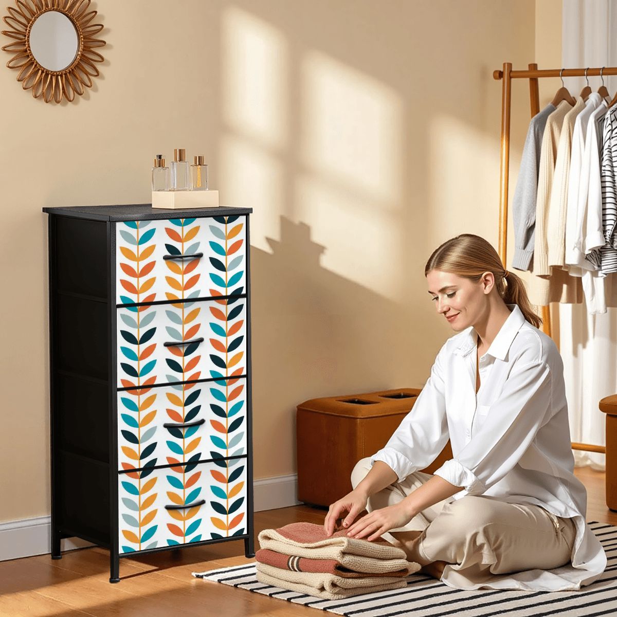 Kate McEnroe New York Scandinavian Mid Century Modern Geometric Floral 4 Drawer DresserDresserstm528D201Z