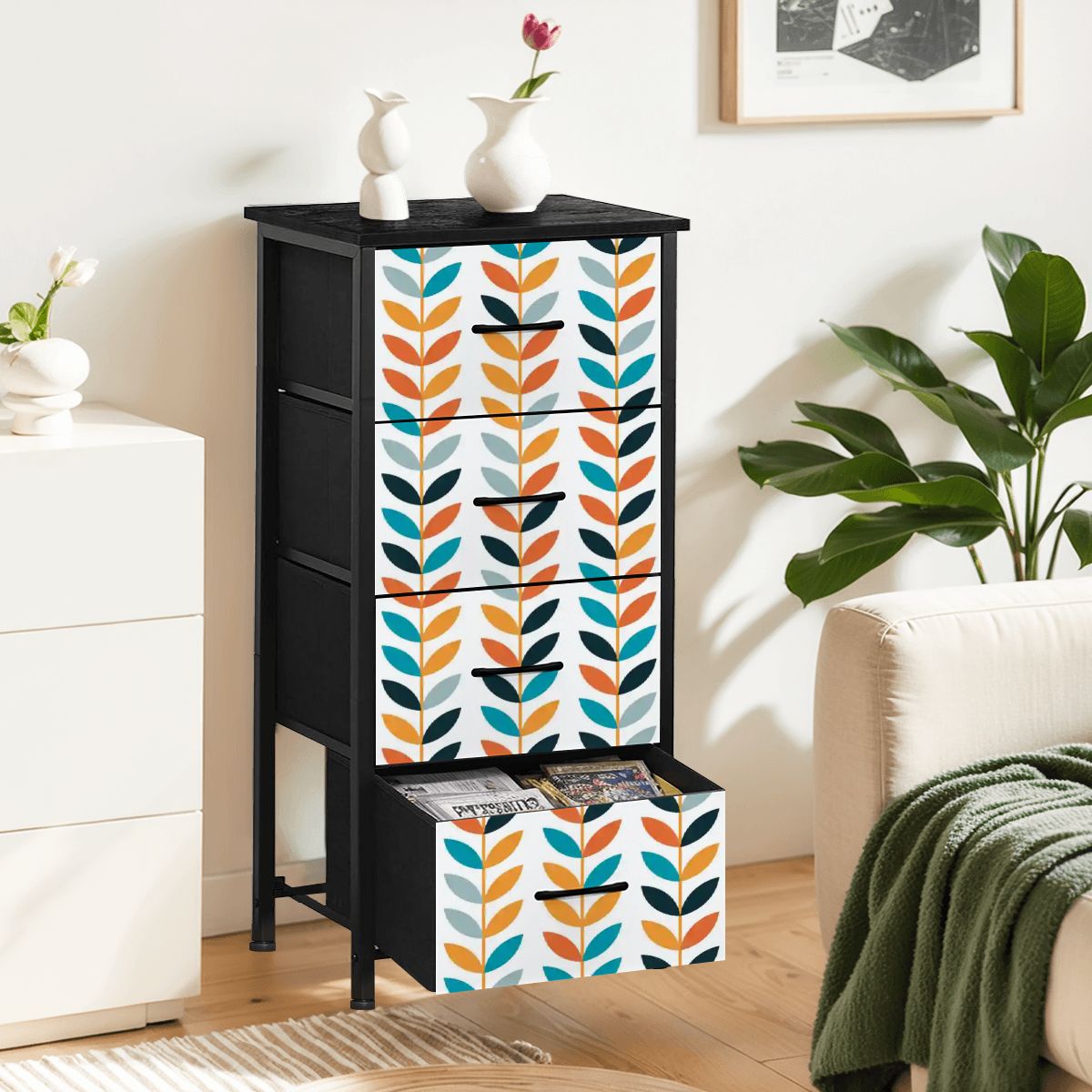 Kate McEnroe New York Scandinavian Mid Century Modern Geometric Floral 4 Drawer DresserDresserstm528D201Z