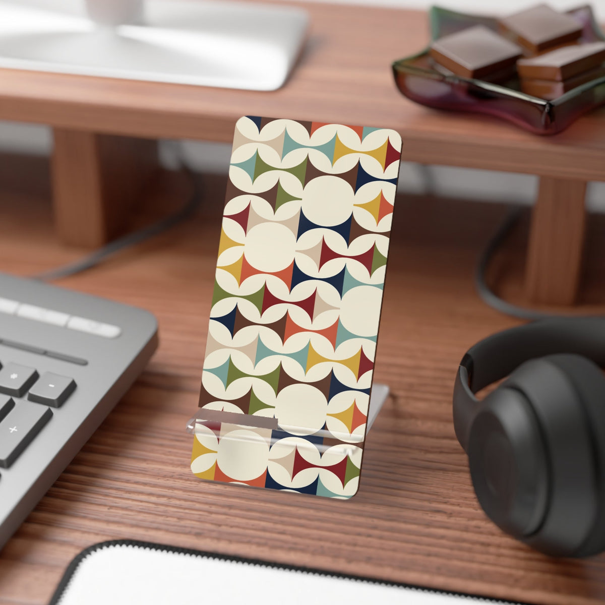 Kate McEnroe New York Scandinavian Mid Century Modern Phone Stand, Retro Geometric Smartphone Holder, Danish Modern MCM Desk AccessoryMobile Phone Stands10012570041630157671
