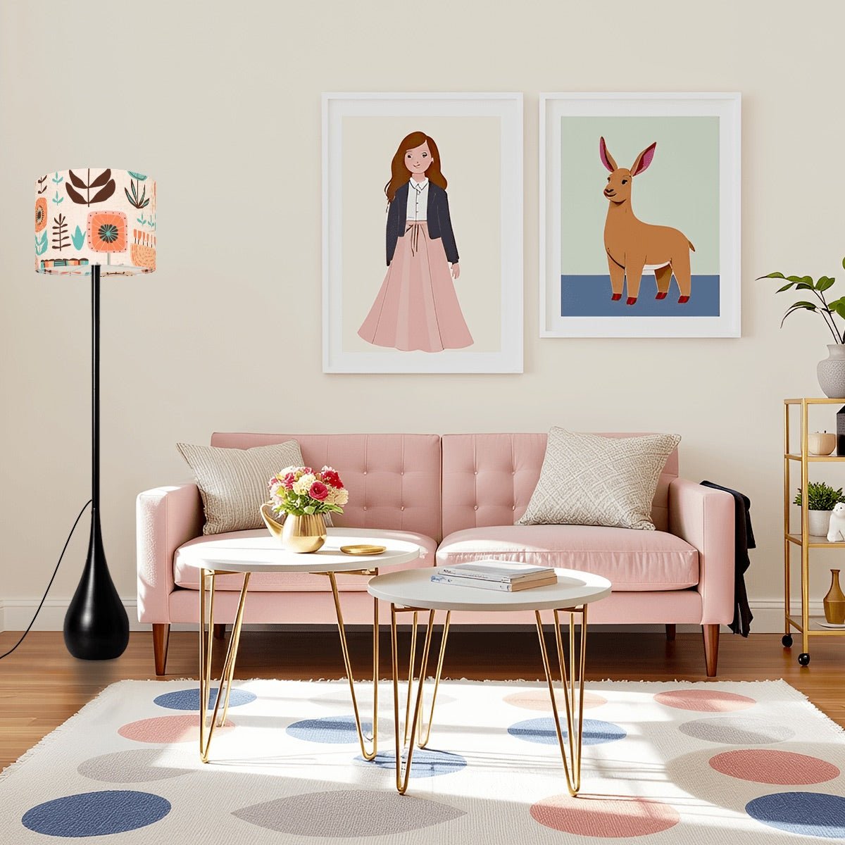 Kate McEnroe New York Scandinavian Mid Century Modern Teardrop Floor Lamp, Retro Danish Folk Art Floral Accent LightFloor LampsYqUt1wegch