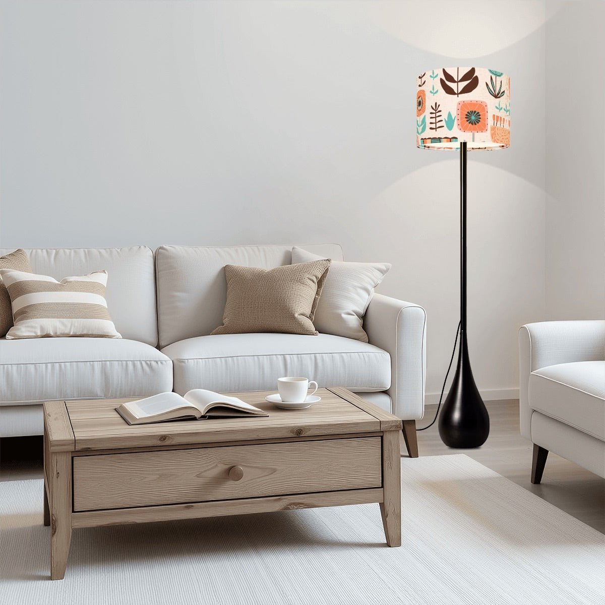 Kate McEnroe New York Scandinavian Mid Century Modern Teardrop Floor Lamp, Retro Danish Folk Art Floral Accent LightFloor LampsYqUt1wegch