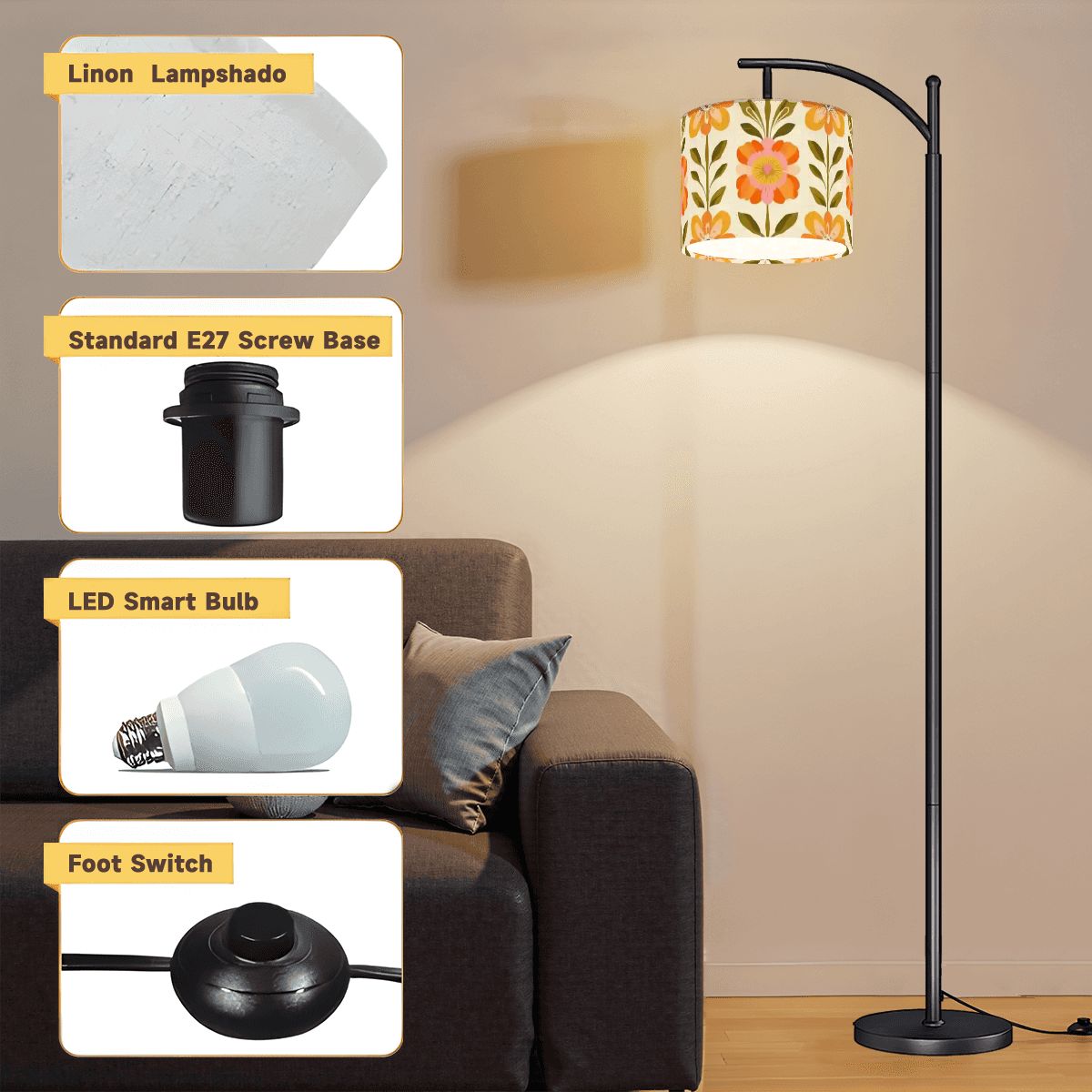 Kate McEnroe New York Scandinavian Modern Danish Floral Arc Floor Lamp, Mid Century Retro LightArc Floor LampsXEoJjx3YMR