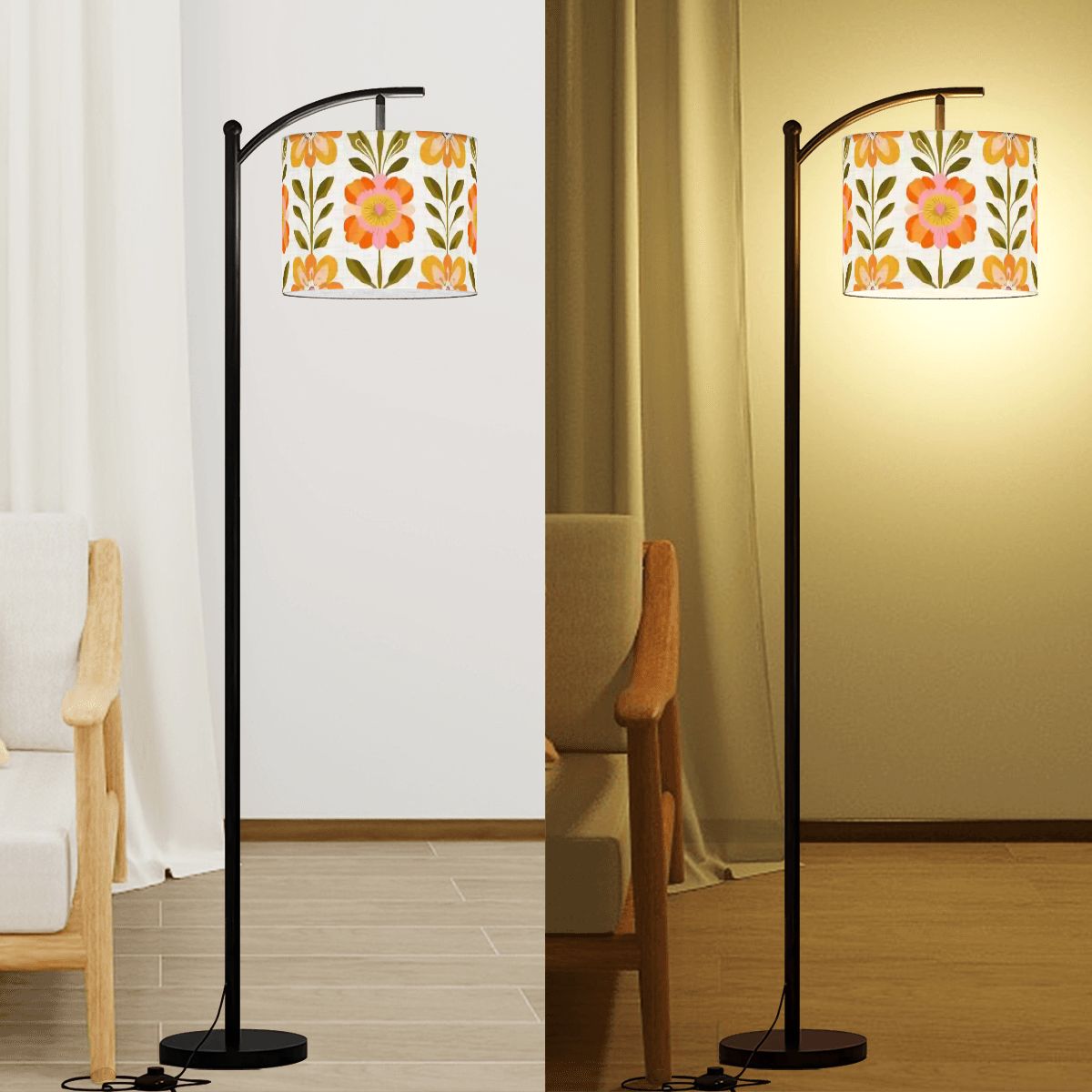 Kate McEnroe New York Scandinavian Modern Danish Floral Arc Lamp Shade, Mid Century Drum ShadeLamp ShadesYlhT6qDaDX