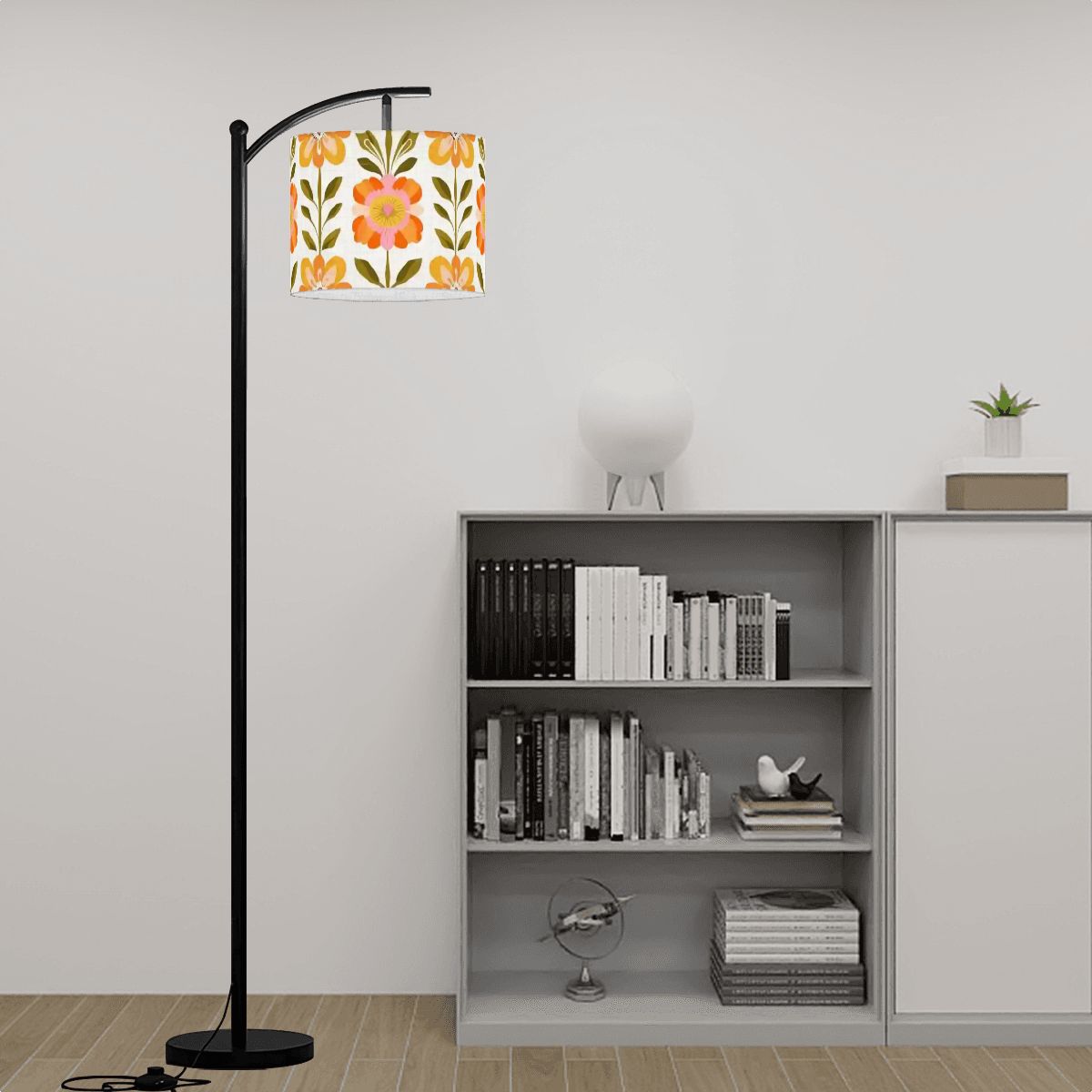 Kate McEnroe New York Scandinavian Modern Danish Floral Arc Lamp Shade, Mid Century Drum ShadeLamp ShadesYlhT6qDaDX