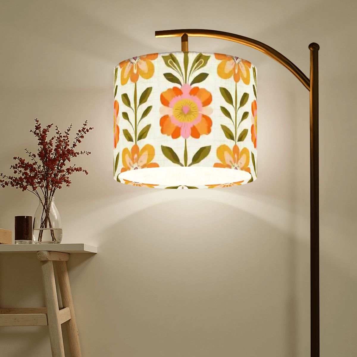 Kate McEnroe New York Scandinavian Modern Danish Floral Arc Lamp Shade, Mid Century Drum ShadeLamp ShadesYlhT6qDaDX
