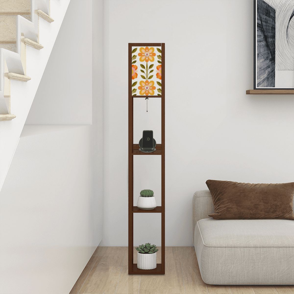 Kate McEnroe New York Scandinavian Modern Danish Floral Shelf Floor Lamp, Mid Century Bookcase LightLamp With ShelfokyDC9j5DV