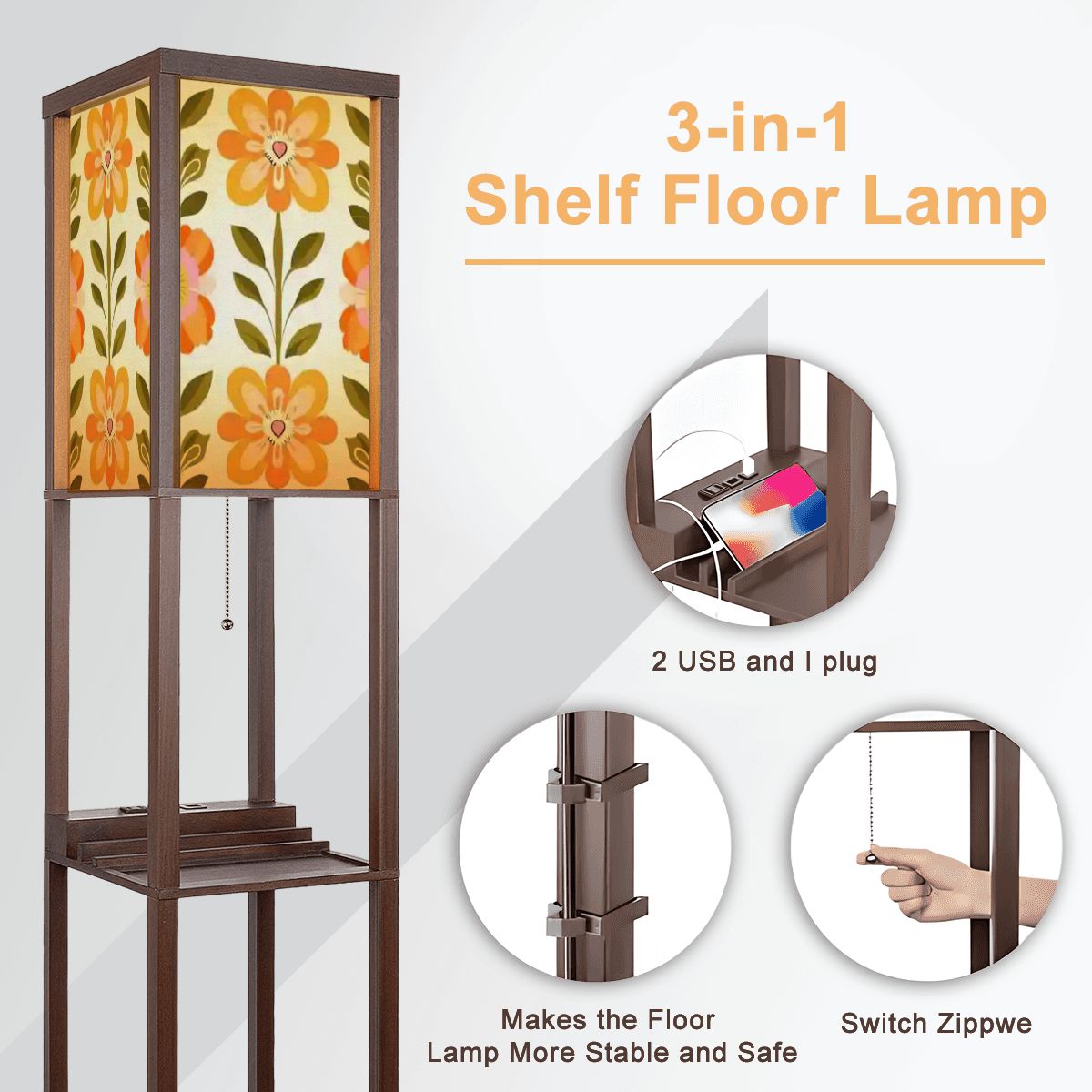 Kate McEnroe New York Scandinavian Modern Danish Floral Shelf Floor Lamp, Mid Century Bookcase LightLamp With ShelfokyDC9j5DV