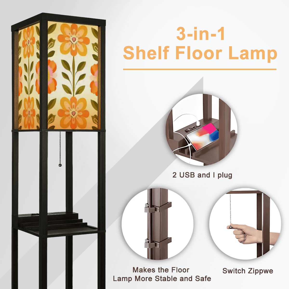 Kate McEnroe New York Scandinavian Modern Danish Floral Shelf Floor Lamp, Mid Century Bookcase LightLamp With ShelfokyDC9j5DV