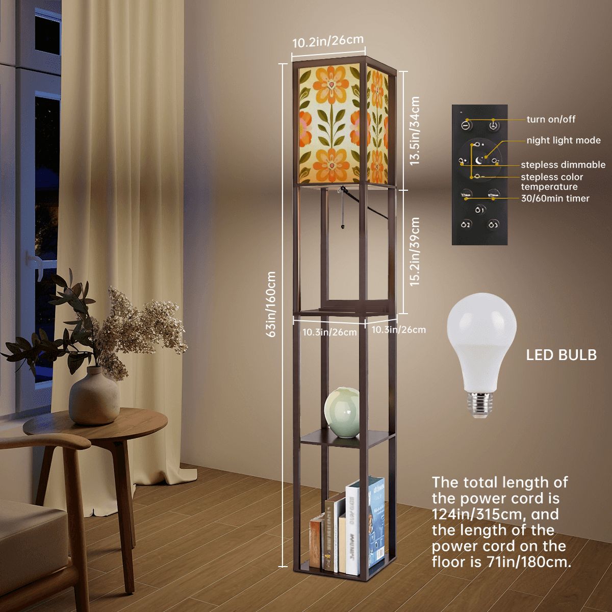 Kate McEnroe New York Scandinavian Modern Danish Floral Shelf Floor Lamp, Mid Century Bookcase LightLamp With ShelfokyDC9j5DV