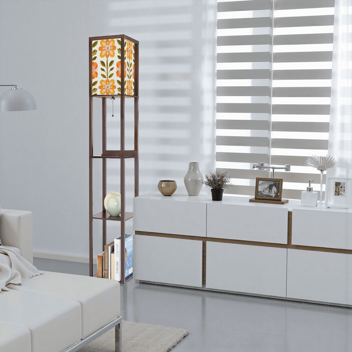 Kate McEnroe New York Scandinavian Modern Danish Floral Shelf Floor Lamp, Mid Century Bookcase LightLamp With ShelfokyDC9j5DV