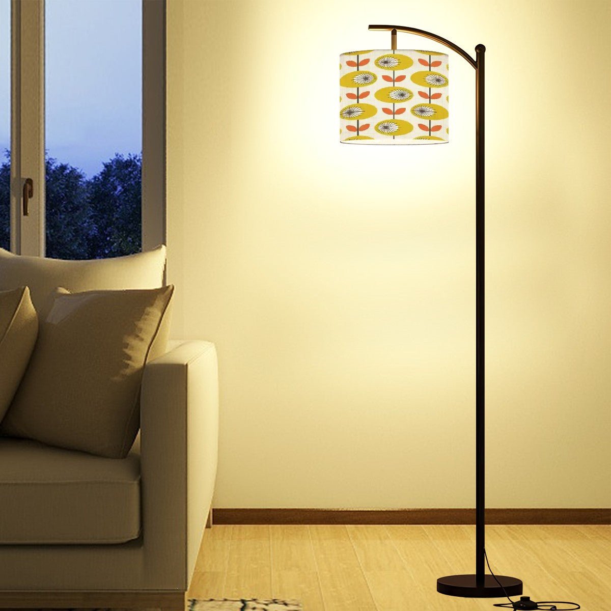 Kate McEnroe New York Scandinavian Retro Floral Arc Floor Lamp, Mid Century Modern Overarching LightFloor Lampss5FyBgiwbp
