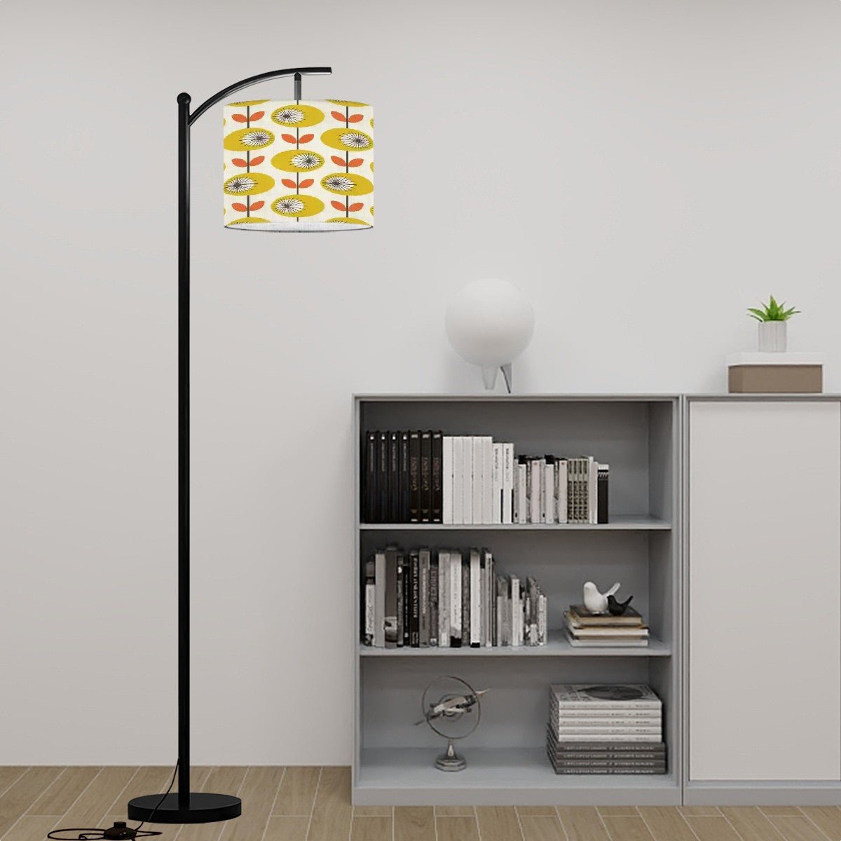 Kate McEnroe New York Scandinavian Retro Floral Arc Floor Lamp, Mid Century Modern Overarching LightFloor Lampss5FyBgiwbp
