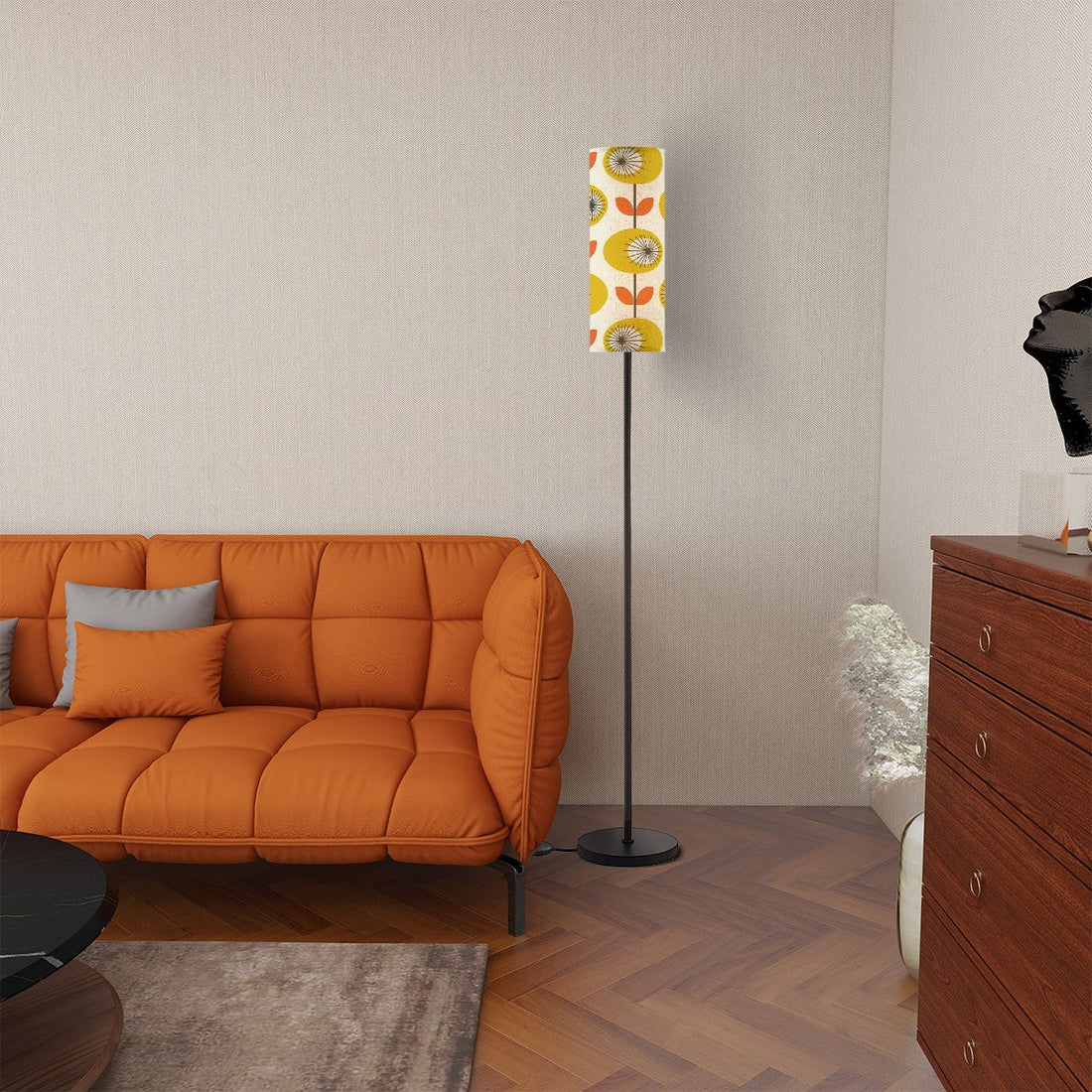 Kate McEnroe New York Scandinavian Retro Floral Floor Lamp, Mid Century Modern Accent Cylinder LampFloor LampsVdGT8nvg3H