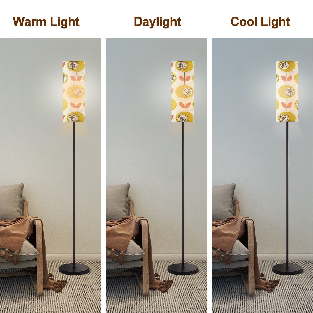 Kate McEnroe New York Scandinavian Retro Floral Floor Lamp, Mid Century Modern Accent Cylinder LampFloor LampsVdGT8nvg3H