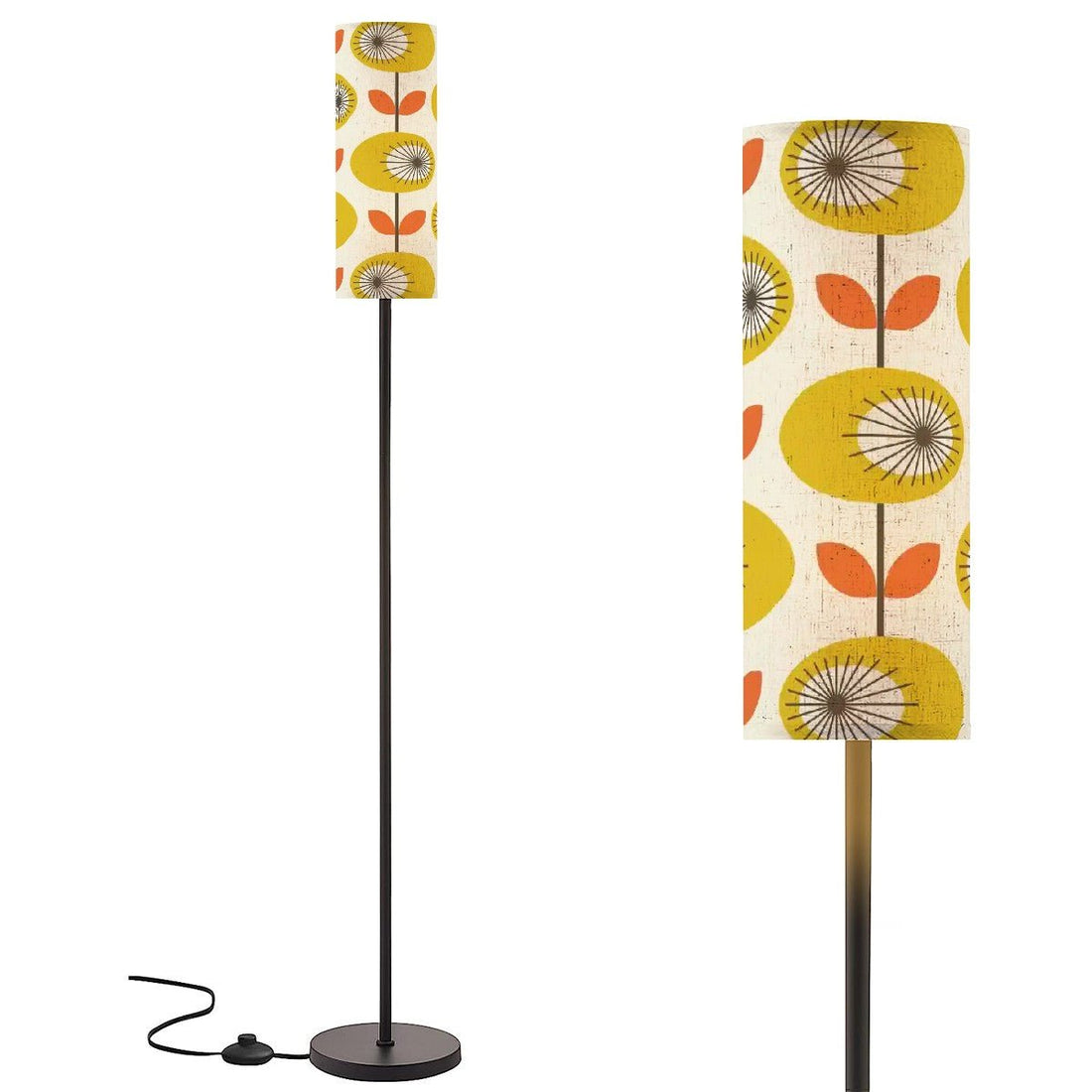 Kate McEnroe New York Scandinavian Retro Floral Floor Lamp, Mid Century Modern Accent Cylinder LampFloor LampsVdGT8nvg3H