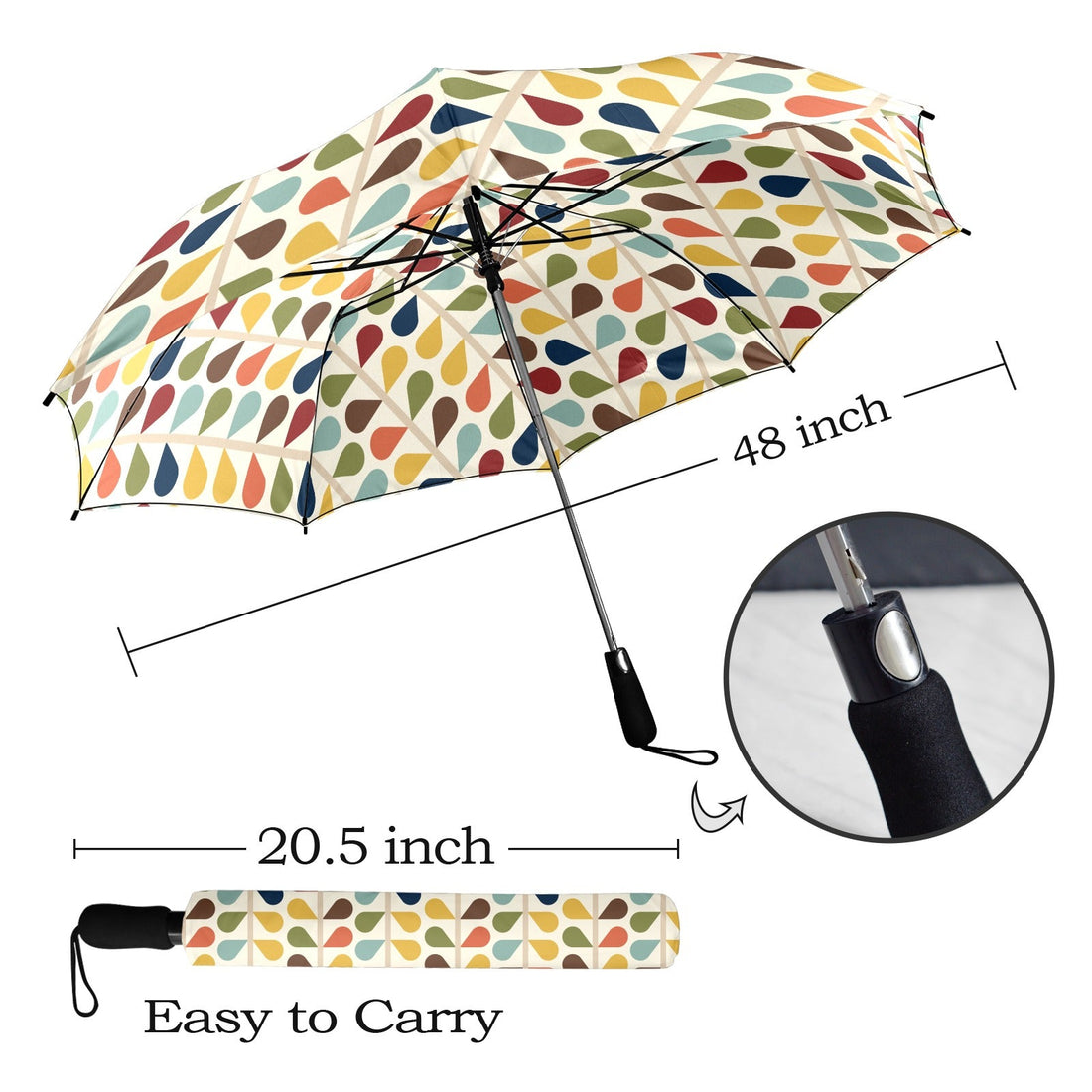 Kate McEnroe New York Scandinavian Retro Mod Leaf Umbrella, Mid Century Modern 60s Geometric Raindrop PatternUmbrellas12685292938415646934