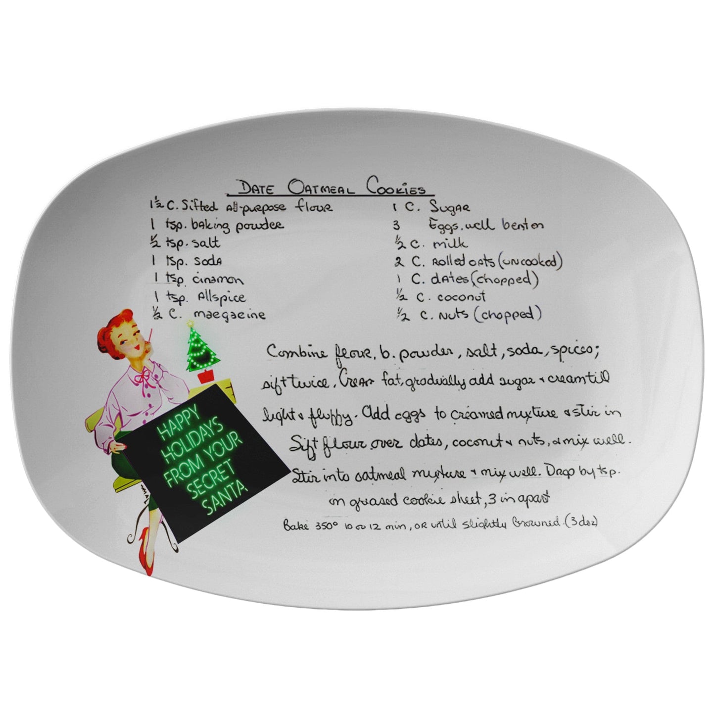 teelaunch Secret Santa Personalized Handwritten Recipe Plate, Gift For Coworker, Gift For Friends Kitchenware 9727