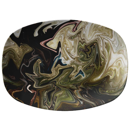 Kate McEnroe New York Serving Platter in Abstract Green Liquid Marble Print Serving Platters 9727