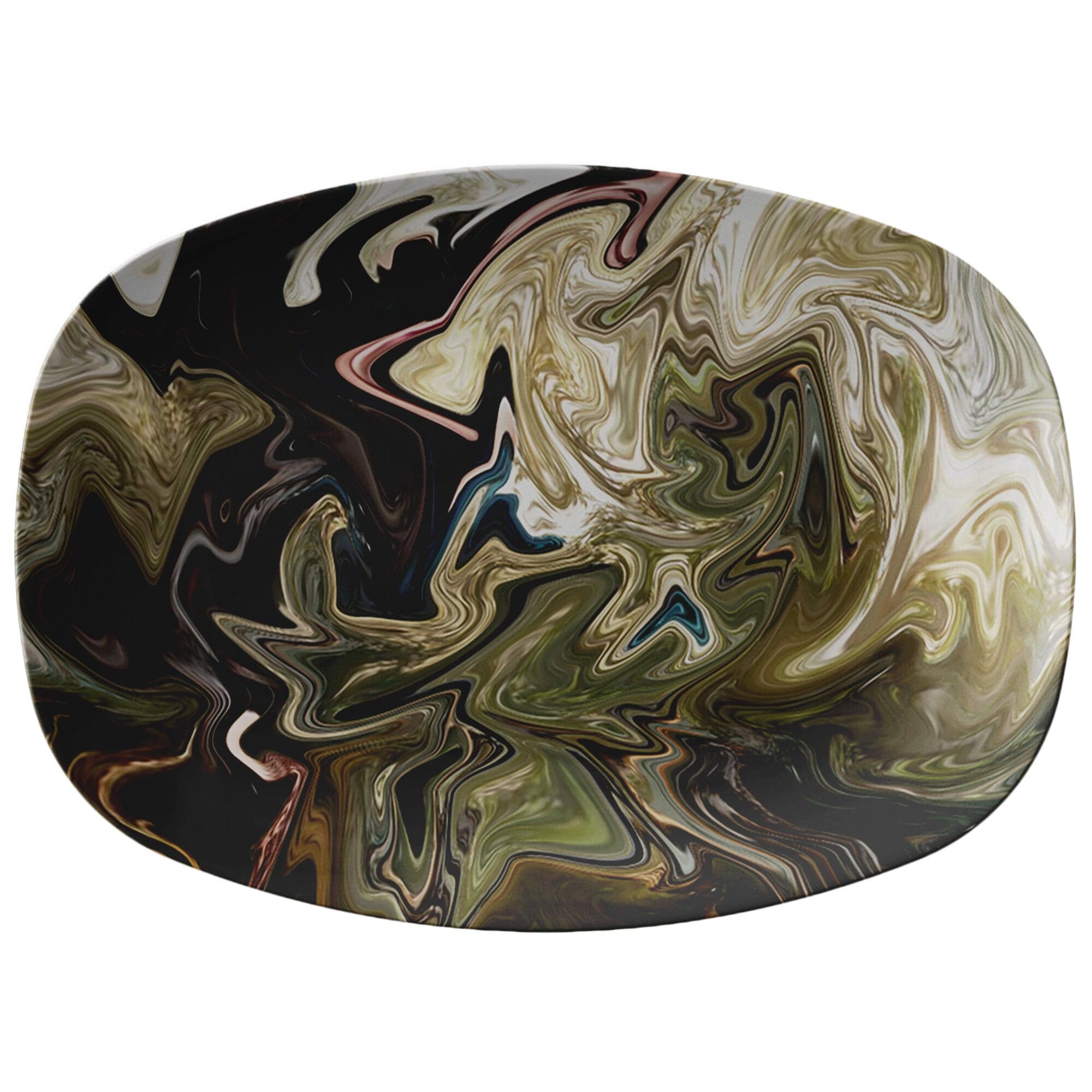 Kate McEnroe New York Serving Platter in Abstract Green Liquid Marble PrintServing Platters9727