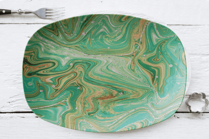 Kate McEnroe New York Serving Platter in Summer Ocean Marble Watercolor Art Serving Platters P21-SUM-MAR-49