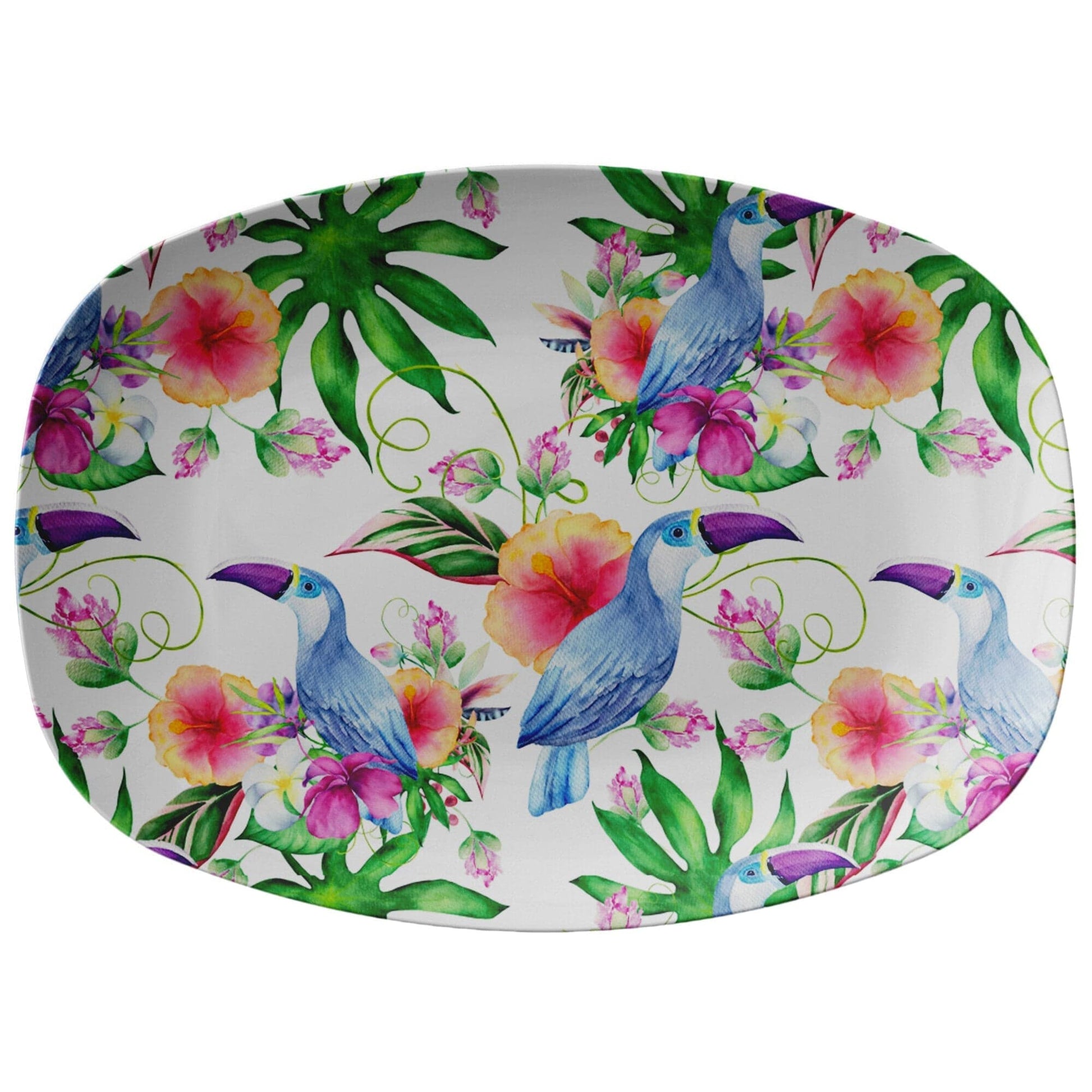 Kate McEnroe New York Serving Platter in Watercolor Toucan Floral Art Serving Platters 9727