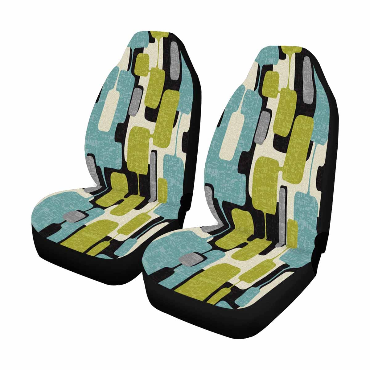 Kate McEnroe New York Set of 2 Mid Century Modern Geometric Car Seat Covers in Aqua Blue, Lime Green, Gray, and Cream Car Seat Covers One Size DG1452072DXH2742D