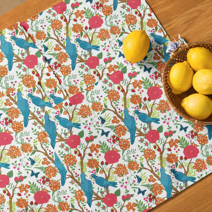 Kate McEnroe New York Set of 4 Chinoiserie Floral and Exotic Bird Botanical Garden Placemats in Pink, Green, Orange and Blue by Kate McEnroe New York - KM13809925Placemats9417303_17484