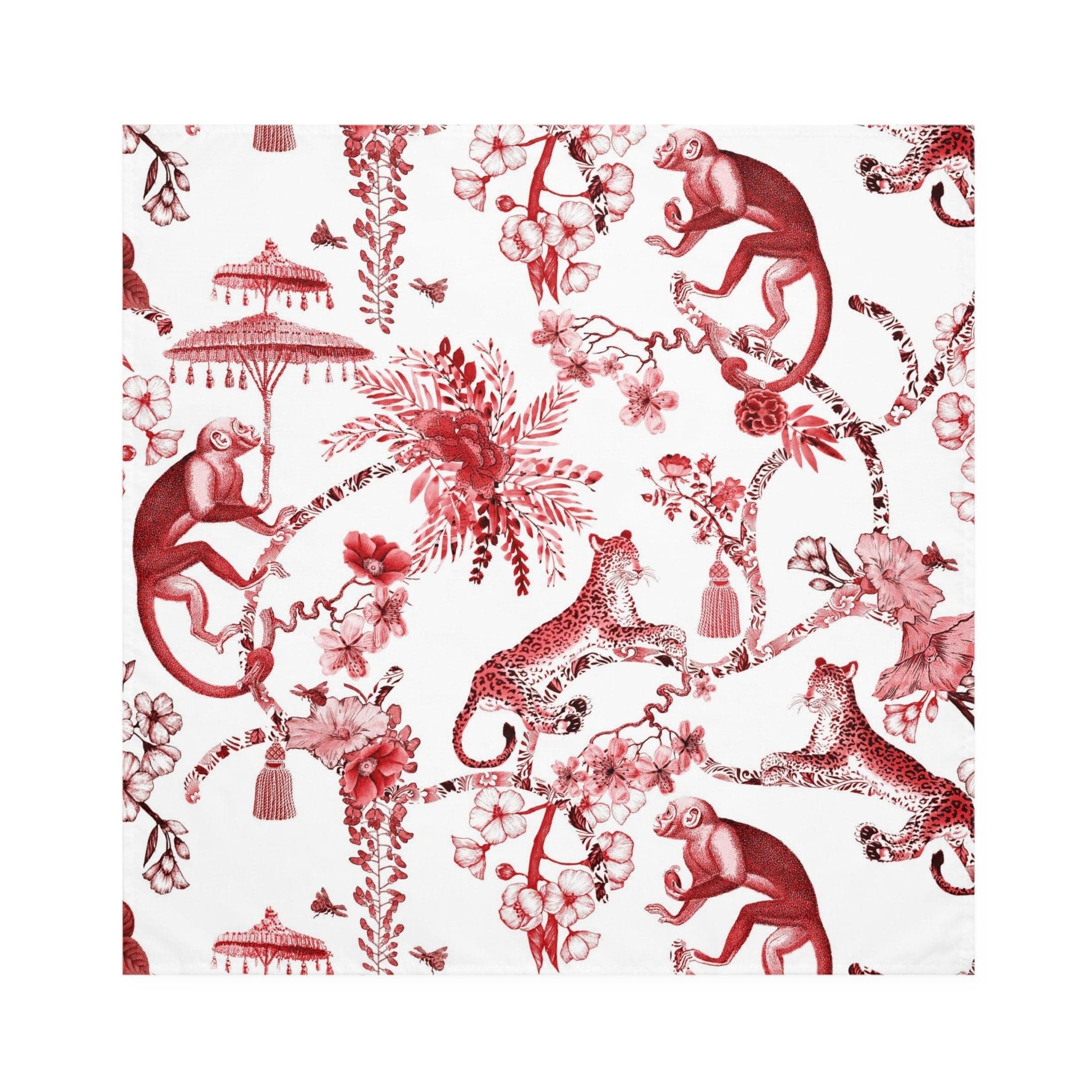 Kate McEnroe New York Set of 4 Chinoiserie Jungle Botanical Toile Cloth Napkins, Red, White Chinoiserie Floral Table Linens, Country Farmhouse Decor - 131682623 Napkins 61400841615176268880