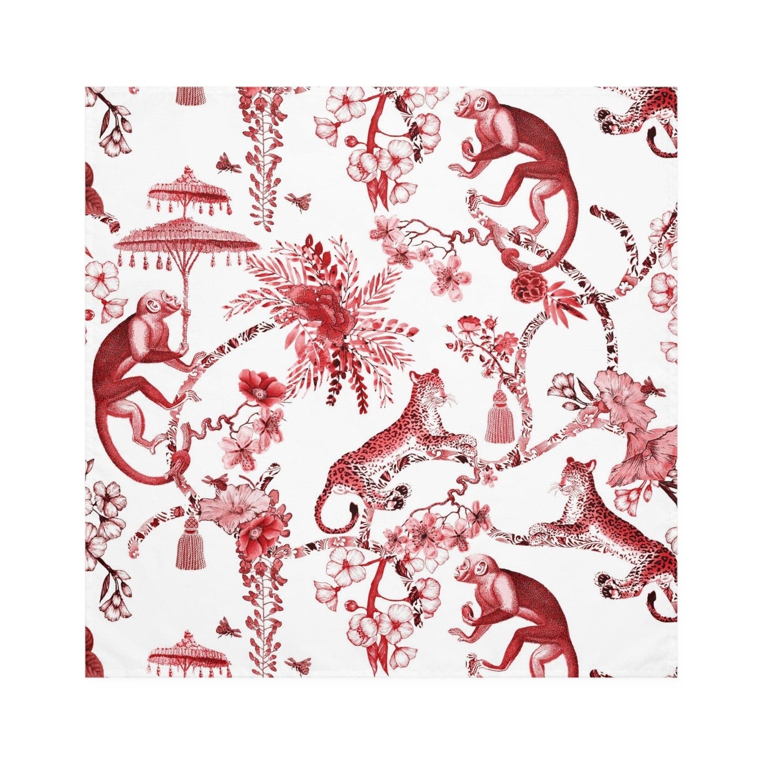 Kate McEnroe New York Set of 4 Chinoiserie Jungle Botanical Toile Cloth Napkins, Red, White Chinoiserie Floral Table Linens, Country Farmhouse Decor - 131682623Napkins61400841615176268880