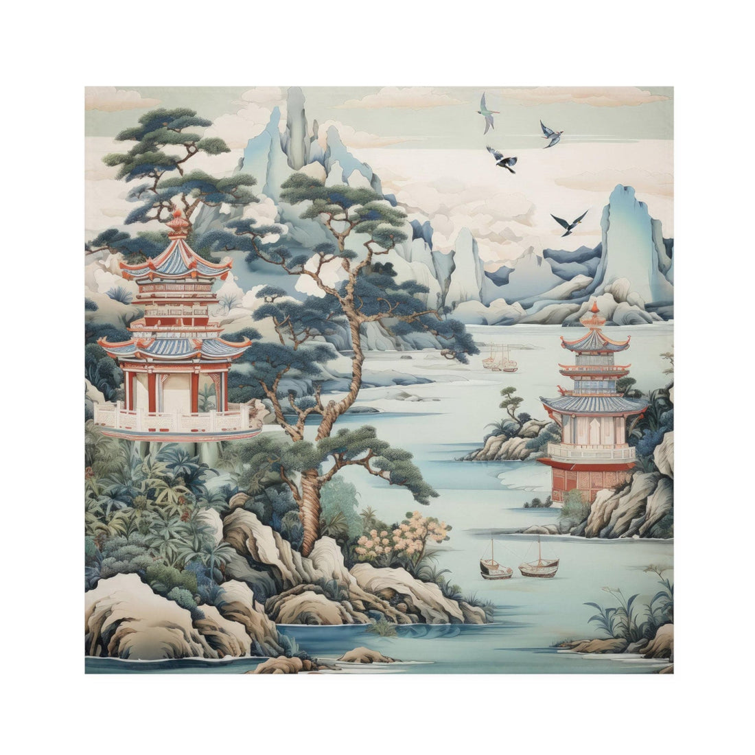 Kate McEnroe New York Set of 4 Chinoiserie Pagoda Landscape Floral Napkins, Country Farmhouse Table Linen, Wedding Table Decor, Grandmillenial Decor- 121581023 Napkins 20632757687388886050