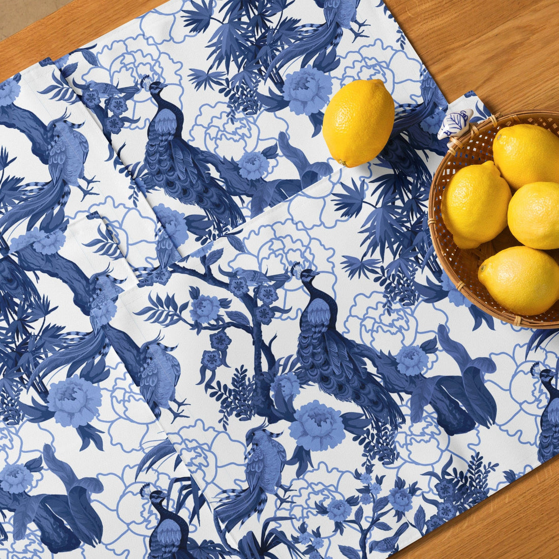Kate McEnroe New York Set of 4 Chinoiserie Peacock Placemats, Blue and White Floral Print, Elegant Table Linens, Oriental Bird Design, Chic Dining DecorPlacemats6439711_17484