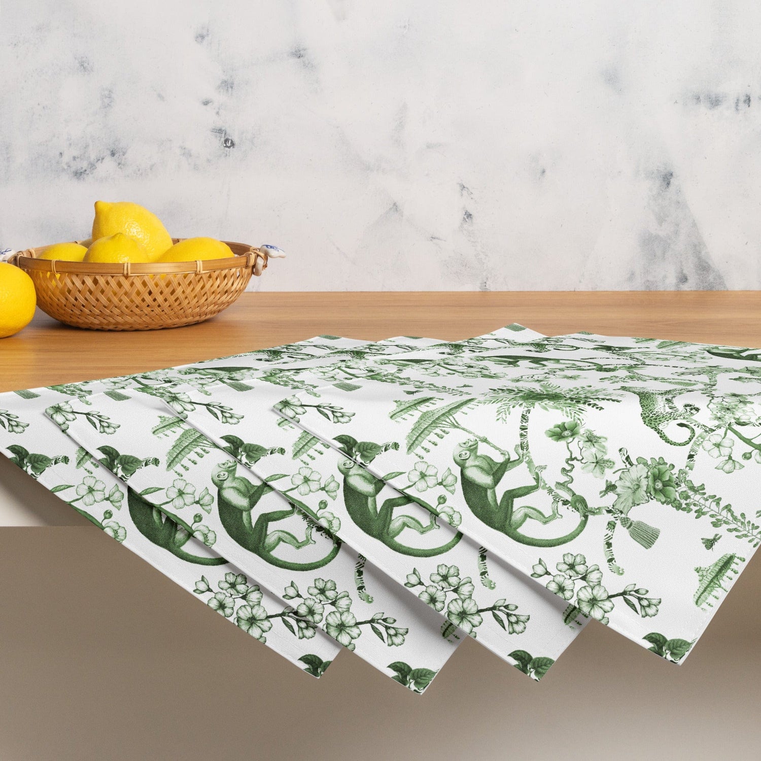 Kate McEnroe New York Set of 4 Chinoiserie Placemats, Floral Green, White Chinoiserie Jungle Table Linen, Country Farmhouse Botanical Toile Table DecorPlacemats8608700_17484