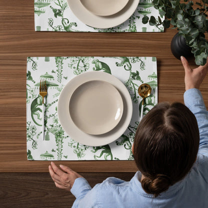 Kate McEnroe New York Set of 4 Chinoiserie Placemats, Floral Green, White Chinoiserie Jungle Table Linen, Country Farmhouse Botanical Toile Table DecorPlacemats8608700_17484