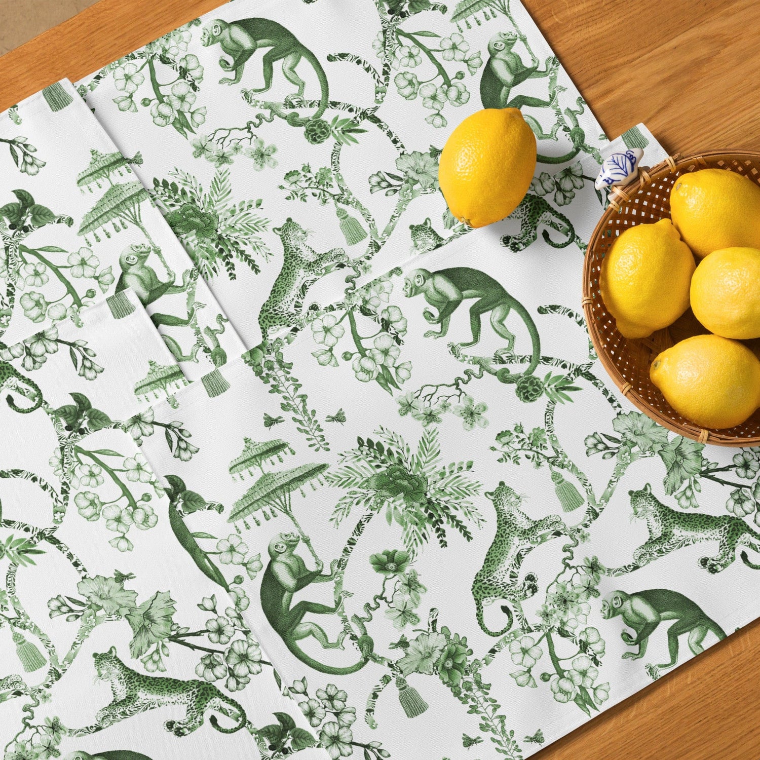 Kate McEnroe New York Set of 4 Chinoiserie Placemats, Floral Green, White Chinoiserie Jungle Table Linen, Country Farmhouse Botanical Toile Table DecorPlacemats8608700_17484