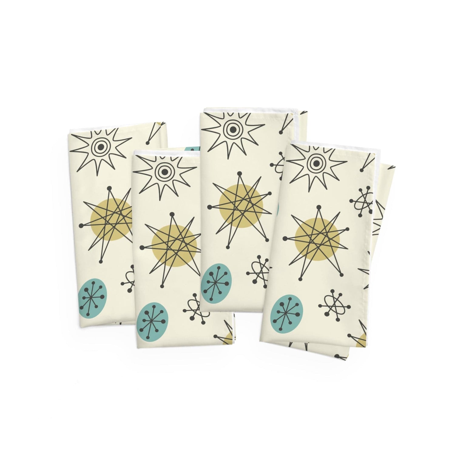 Kate McEnroe New York Set of 4 Classic Franciscan Starburst Napkins, 50s Mid Century Modern Atomic Retro Cream, Aqua Blue, Green Table LinensNapkins17582243983817719916