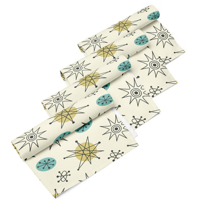 Kate McEnroe New York Set of 4 Classic Franciscan Starburst Napkins, 50s Mid Century Modern Atomic Retro Cream, Aqua Blue, Green Table LinensNapkins17582243983817719916