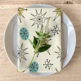 Kate McEnroe New York Set of 4 Classic Franciscan Starburst Napkins, 50s Mid Century Modern Atomic Retro Cream, Aqua Blue, Green Table LinensNapkins17582243983817719916