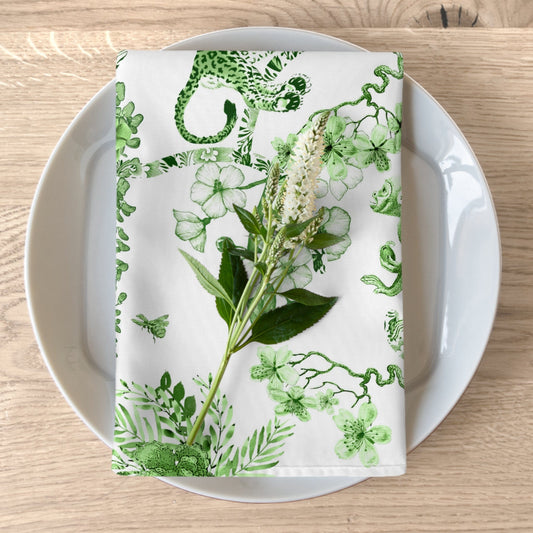 Kate McEnroe New York Set of 4 Floral Green and White Chinoiserie Cloth Napkins Napkins 4-piece set / White / 19" × 19" 27601241860098477342
