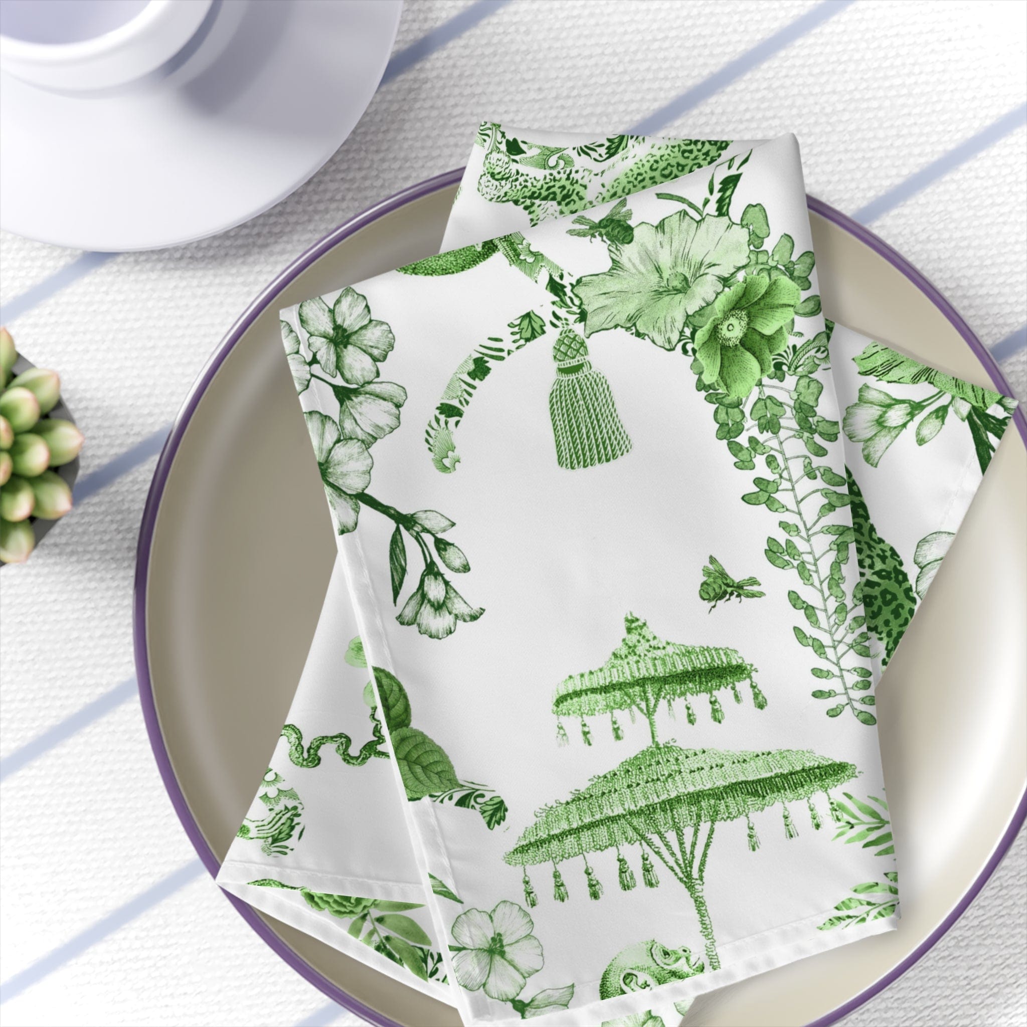 Kate McEnroe New York Set of 4 Floral Green and White Chinoiserie Cloth Napkins Napkins 4-piece set / White / 19&quot; × 19&quot; 27601241860098477342