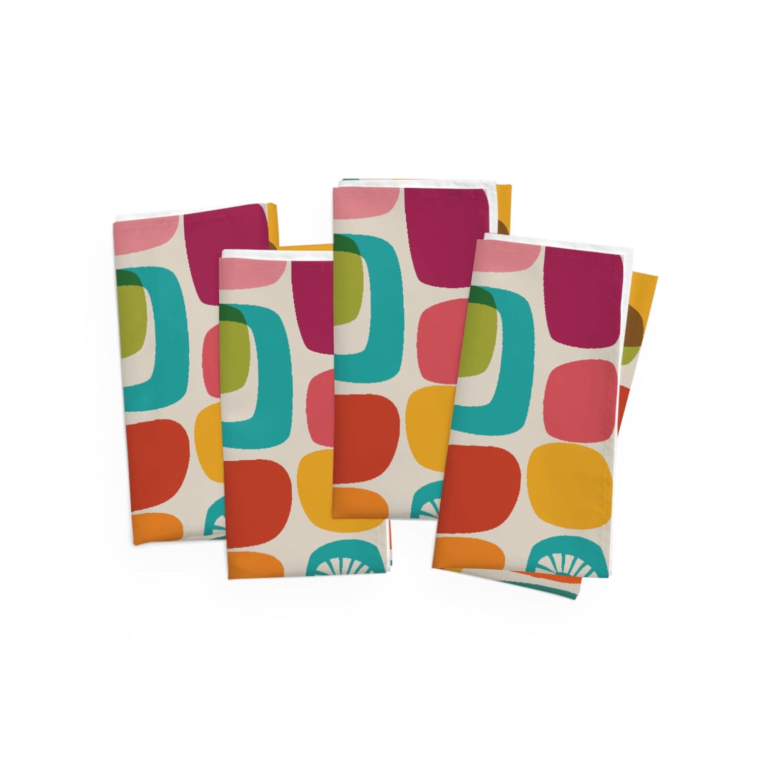 Printify Set of 4 Mid Century Modern Amoeba Cloth Dinner Napkins, 50s Retro Geometric Abstract Table Linens, MCM Dining Room Decor Accessories 4-piece set / White / 19&quot; × 19&quot; 21160079867330252127