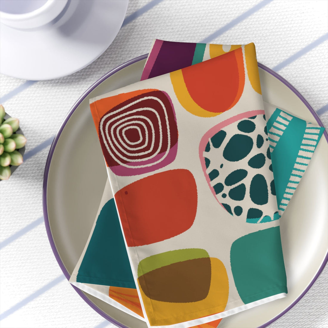 Printify Set of 4 Mid Century Modern Amoeba Cloth Dinner Napkins, 50s Retro Geometric Abstract Table Linens, MCM Dining Room Decor Accessories 4-piece set / White / 19&quot; × 19&quot; 21160079867330252127