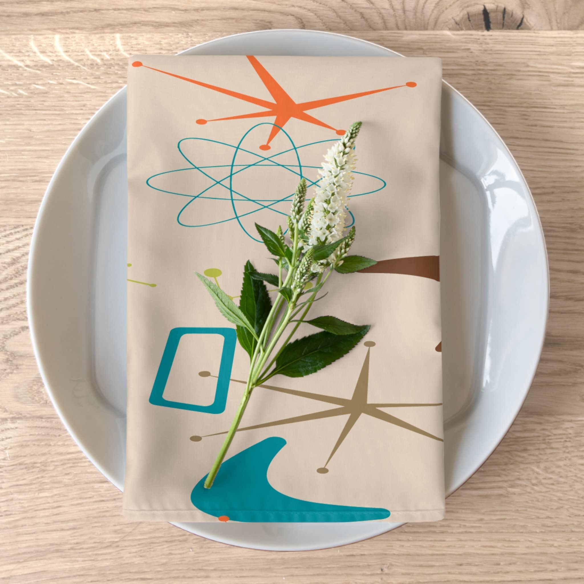 Kate McEnroe New York Set of 4 Mid Century Modern Retro 50s Boomerang Starburst Pattern Cloth Napkins, Vintage Atomic Age Style Table LinensNapkins19937916617425394392